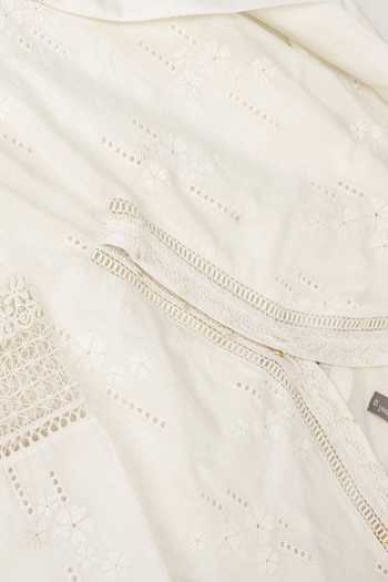 Mulmul_White Mulmul Cotton Embroidered Floral V Neck Riwa Kurta And Palazzo Set _Online_at_Aza_Fashions