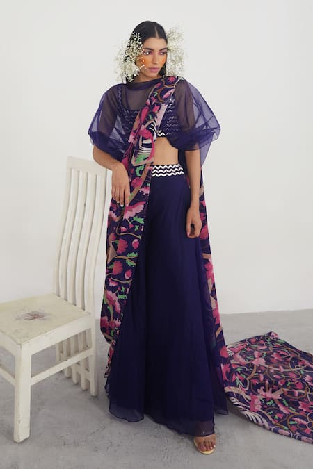 Limerick by Abirr N' Nanki Printed Pant Saree with Blouse Set 