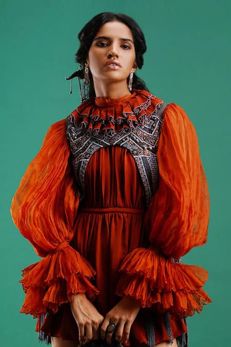 Nidhi Yasha Grey Viscose Embellished Jacket