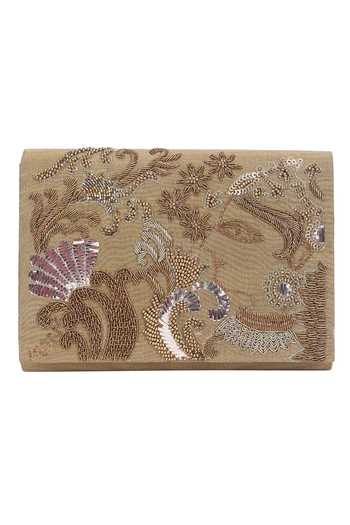The Purple Sack_Beige Embroidery Flap Clutch With Sling _Online_at_Aza_Fashions