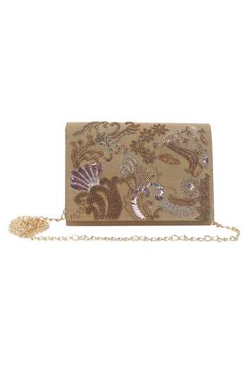 Buy_The Purple Sack_Beige Embroidery Flap Clutch With Sling _Online_at_Aza_Fashions