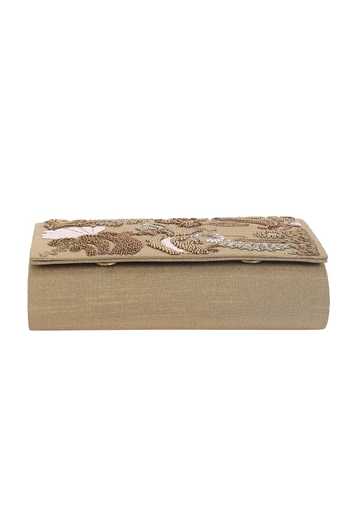 Shop_The Purple Sack_Beige Embroidery Flap Clutch With Sling _Online_at_Aza_Fashions