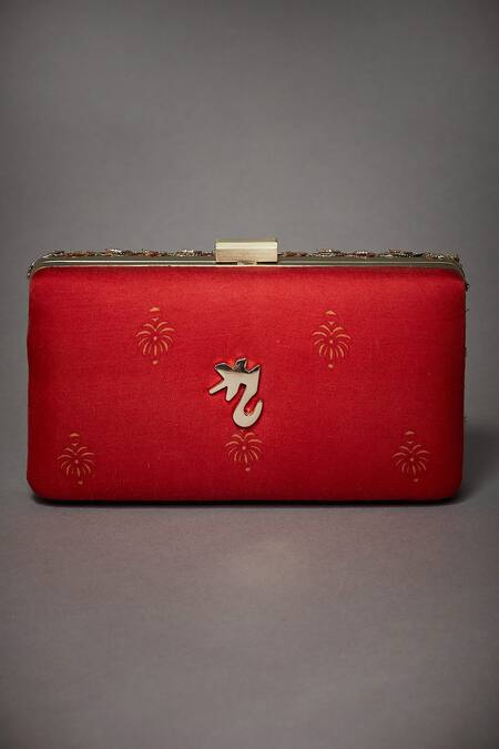 Shop RI.Ritu Kumar Red Embroidered Box Clutch at Aza Fashions Shop_RI.Ritu Kumar_Red Embroidered Box Clutch_at_Aza_Fashions