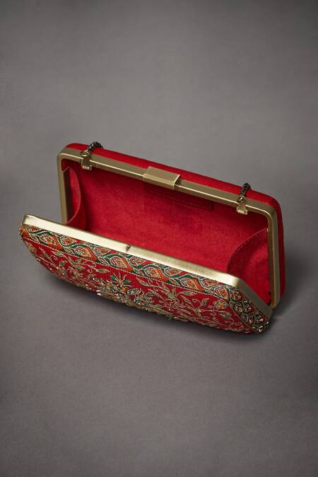 Buy RI.Ritu Kumar Red Embroidered Box Clutch Online at Aza Fashions Buy_RI.Ritu Kumar_Red Embroidered Box Clutch_Online_at_Aza_Fashions