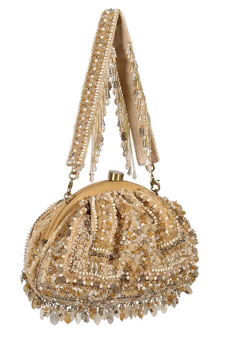 Lovetobag Gold Embellished Amara Soft Pouch With Handle Online at Aza Fashions Lovetobag_Gold Embellished Amara Soft Pouch With Handle _Online_at_Aza_Fashions