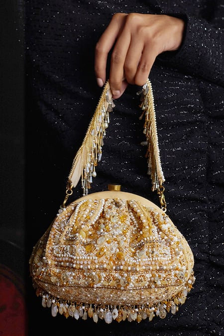 Lovetobag Gold Embellished Amara Soft Pouch With Handle 