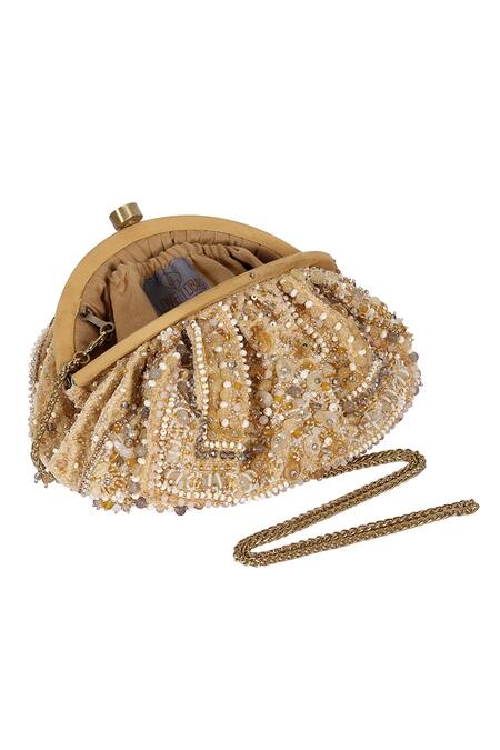 Buy Lovetobag Gold Embellished Amara Soft Pouch With Handle Online at Aza Fashions Buy_Lovetobag_Gold Embellished Amara Soft Pouch With Handle _Online_at_Aza_Fashions