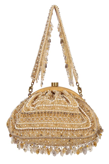 Shop Lovetobag Gold Embellished Amara Soft Pouch With Handle Online at Aza Fashions Shop_Lovetobag_Gold Embellished Amara Soft Pouch With Handle _Online_at_Aza_Fashions