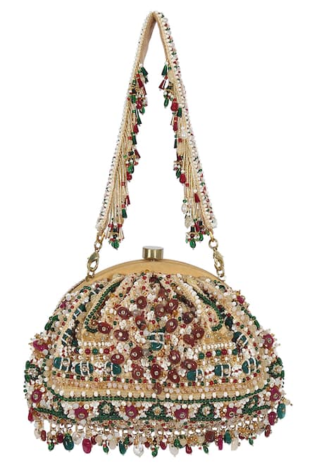 Shop Lovetobag Red Embellished Amara Pouch With Handle at Aza Fashions Shop_Lovetobag_Red Embellished Amara Pouch With Handle _at_Aza_Fashions