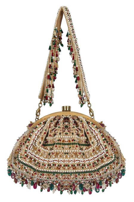 Lovetobag Red Embellished Amara Pouch With Handle Online at Aza Fashions Lovetobag_Red Embellished Amara Pouch With Handle _Online_at_Aza_Fashions