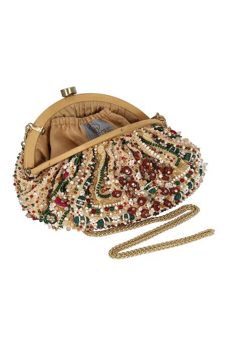 Shop Lovetobag Red Embellished Amara Pouch With Handle Online at Aza Fashions Shop_Lovetobag_Red Embellished Amara Pouch With Handle _Online_at_Aza_Fashions