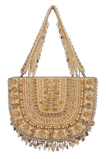 Lovetobag Gold Embroidery, Beads, Stones Amara Moon Clutch With Handle Online at Aza Fashions Lovetobag_Gold Embroidery, Beads, Stones Amara Moon Clutch With Handle _Online_at_Aza_Fashions