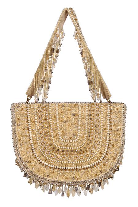Buy Lovetobag Gold Embroidery, Beads, Stones Amara Moon Clutch With Handle Online at Aza Fashions Buy_Lovetobag_Gold Embroidery, Beads, Stones Amara Moon Clutch With Handle _Online_at_Aza_Fashions