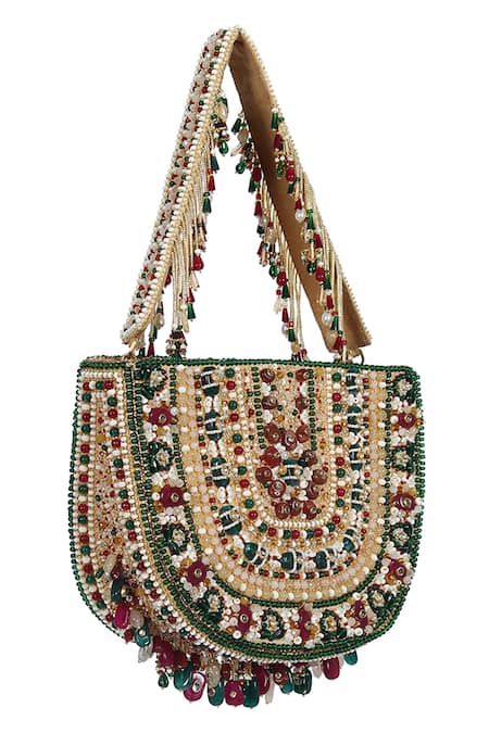 Shop Lovetobag Red Embellished Amara Moon Clutch With Handle at Aza Fashions Shop_Lovetobag_Red Embellished Amara Moon Clutch With Handle _at_Aza_Fashions