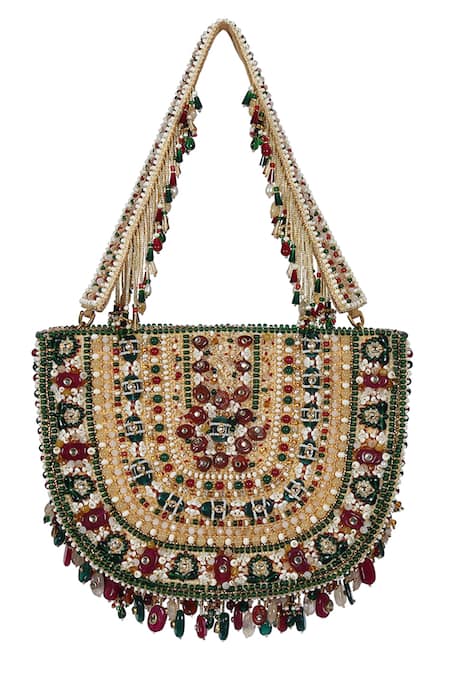 Lovetobag Red Embellished Amara Moon Clutch With Handle Online at Aza Fashions Lovetobag_Red Embellished Amara Moon Clutch With Handle _Online_at_Aza_Fashions