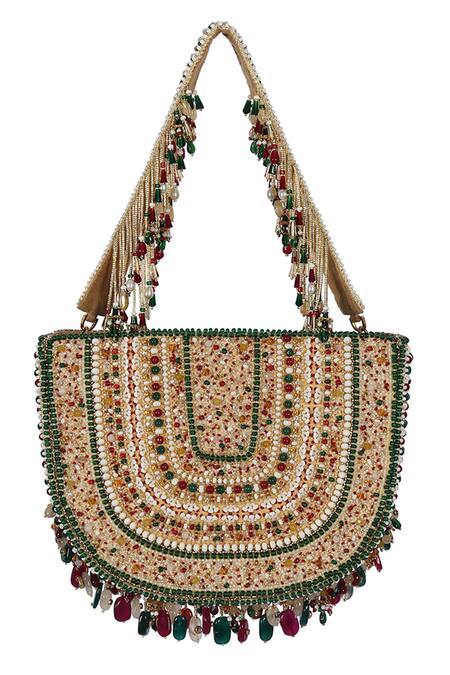 Shop Lovetobag Red Embellished Amara Moon Clutch With Handle Online at Aza Fashions Shop_Lovetobag_Red Embellished Amara Moon Clutch With Handle _Online_at_Aza_Fashions