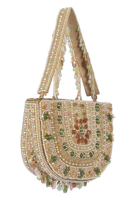 Shop Lovetobag Multi Color Embellished Amara Moon Clutch With Handle at Aza Fashions Shop_Lovetobag_Multi Color Embellished Amara Moon Clutch With Handle _at_Aza_Fashions