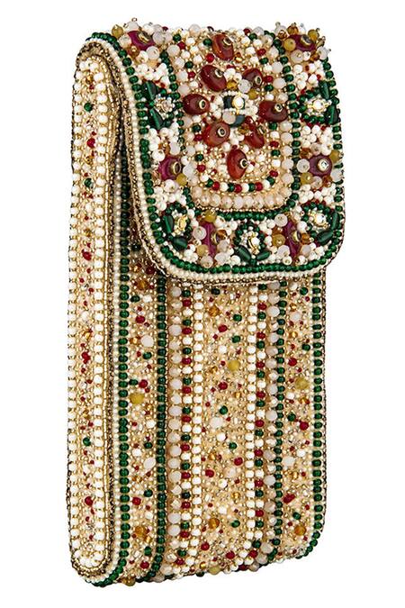 Shop Lovetobag Red Embroidery, Beads, Stones Amara Mobile Pouch at Aza Fashions Shop_Lovetobag_Red Embroidery, Beads, Stones Amara Mobile Pouch _at_Aza_Fashions