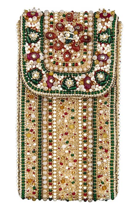 Lovetobag Red Embroidery, Beads, Stones Amara Mobile Pouch Online at Aza Fashions Lovetobag_Red Embroidery, Beads, Stones Amara Mobile Pouch _Online_at_Aza_Fashions