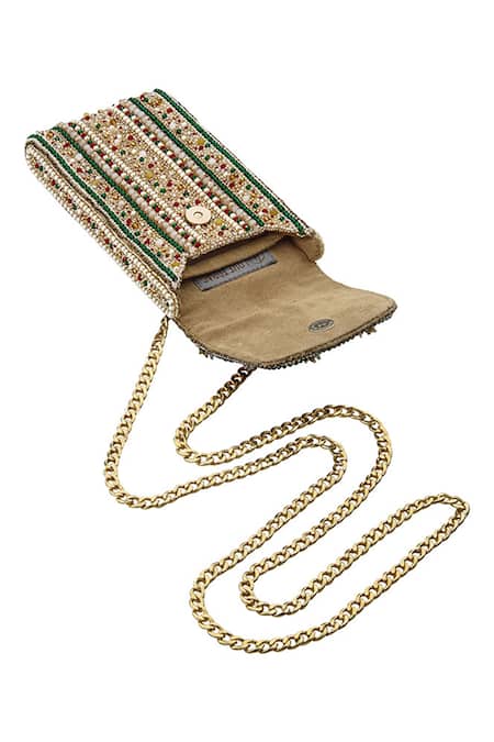 Shop Lovetobag Red Embroidery, Beads, Stones Amara Mobile Pouch Online at Aza Fashions Shop_Lovetobag_Red Embroidery, Beads, Stones Amara Mobile Pouch _Online_at_Aza_Fashions