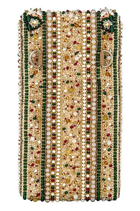 Lovetobag Red Embroidery, Beads, Stones Amara Mobile Pouch at Aza Fashions Lovetobag_Red Embroidery, Beads, Stones Amara Mobile Pouch _at_Aza_Fashions