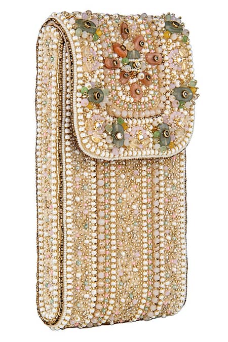 Shop_Lovetobag_Multi Color Embroidery, Beads, Sequins Amara Mobile Pouch _at_Aza_Fashions