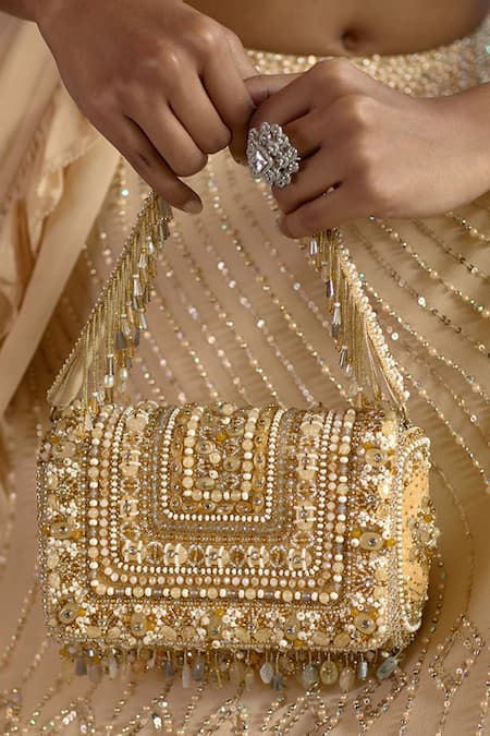ROSE GOLD silk wedding clutch bride purse | beautiful zardosi sequin multi  thread embroidery woman clutch