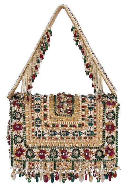 Lovetobag_Red Embellished Amara Flapover Clutch With Handle _Online_at_Aza_Fashions