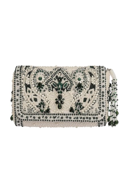 Lovetobag_Ivory Embellished Bijoux Flapover Clutch With Handle _Online_at_Aza_Fashions