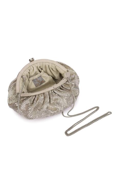 Lovetobag_Silver Embellished Eclat Soft Pouch With Handle _Online_at_Aza_Fashions