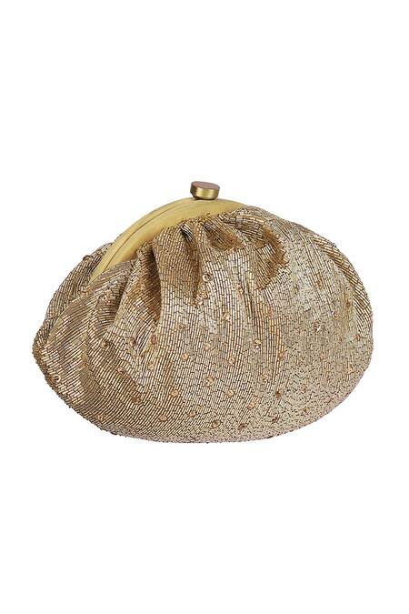 Lovetobag_Gold Embellished Eclat Soft Pouch With Handle _Online_at_Aza_Fashions