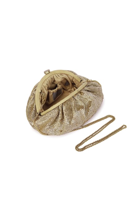 Buy_Lovetobag_Gold Embellished Eclat Soft Pouch With Handle _Online_at_Aza_Fashions