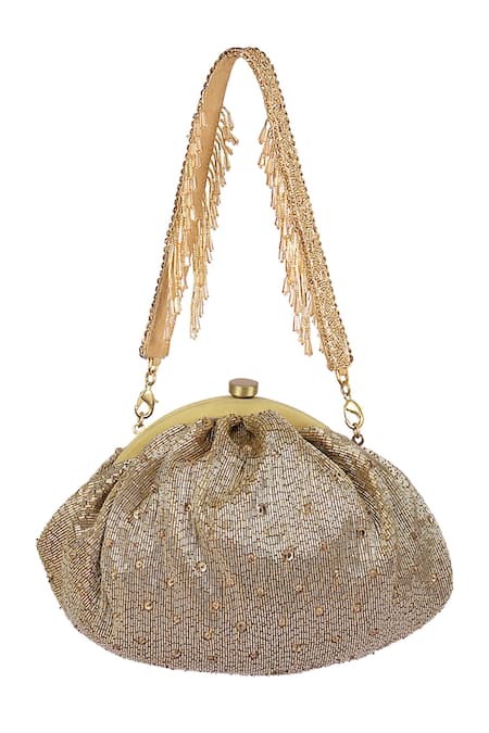 Shop_Lovetobag_Gold Embellished Eclat Soft Pouch With Handle _Online_at_Aza_Fashions