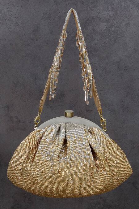 Lovetobag Gold Embellished Eclat Soft Pouch With Handle Online at Aza Fashions Lovetobag_Gold Embellished Eclat Soft Pouch With Handle _Online_at_Aza_Fashions