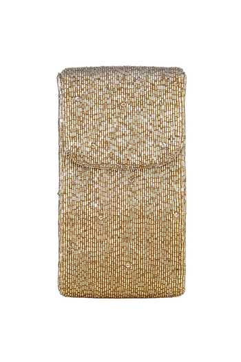 Lovetobag_Gold Crystals, Beads Eclat Mobile Pouch _Online_at_Aza_Fashions
