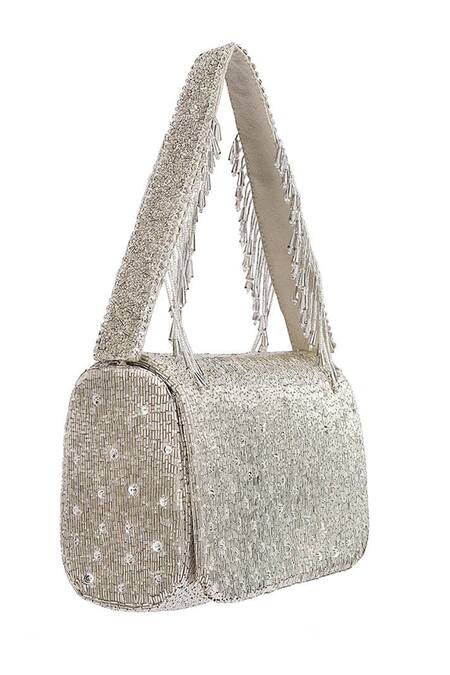 Shop Lovetobag Silver Embellished Flapover Clutch at Aza Fashions Shop_Lovetobag_Silver Embellished Flapover Clutch _at_Aza_Fashions