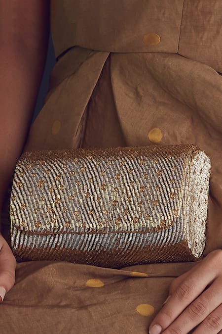 Lovetobag Gold Embellished Eclat Flapover Clutch With Handle 