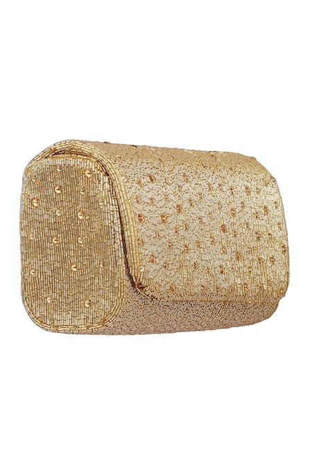 Lovetobag Gold Embellished Eclat Flapover Clutch With Handle Online at Aza Fashions Lovetobag_Gold Embellished Eclat Flapover Clutch With Handle _Online_at_Aza_Fashions