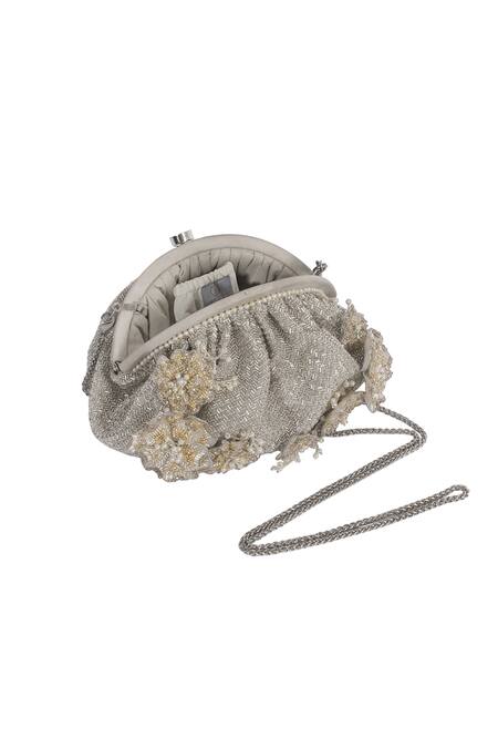 Buy Lovetobag Silver Embellished Esme Soft Pouch With Handle Online at Aza Fashions Buy_Lovetobag_Silver Embellished Esme Soft Pouch With Handle _Online_at_Aza_Fashions