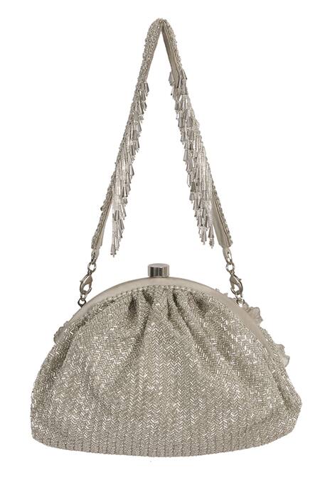 Shop Lovetobag Silver Embellished Esme Soft Pouch With Handle Online at Aza Fashions Shop_Lovetobag_Silver Embellished Esme Soft Pouch With Handle _Online_at_Aza_Fashions