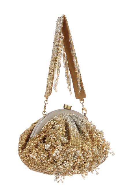 Shop Lovetobag Silver Embellished Esme Soft Pouch With Handle at Aza Fashions Shop_Lovetobag_Silver Embellished Esme Soft Pouch With Handle _at_Aza_Fashions