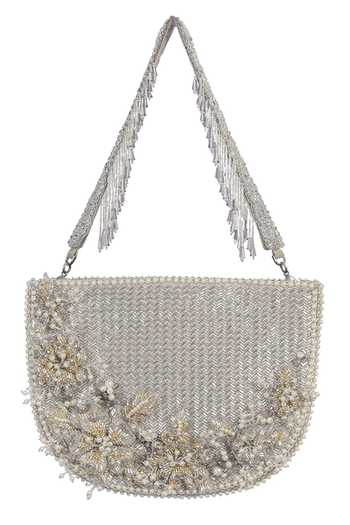 Lovetobag_Silver Embellished Esme Moon Clutch With Handle _Online_at_Aza_Fashions