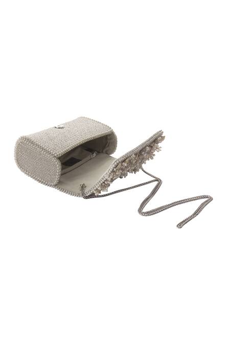 Buy Lovetobag Silver Beads, Rhinestones, Crystals Esme Flapover Clutch With Handle Online at Aza Fashions Buy_Lovetobag_Silver Beads, Rhinestones, Crystals Esme Flapover Clutch With Handle _Online_at_Aza_Fashions