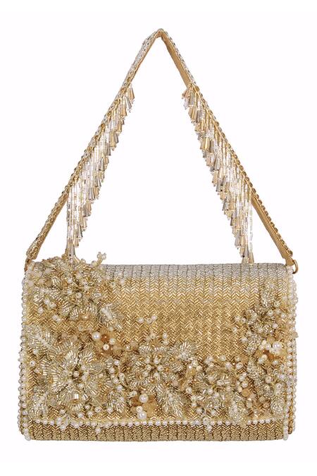Lovetobag Gold Embellished Esme Flapover Clutch With Handle Online at Aza Fashions Lovetobag_Gold Embellished Esme Flapover Clutch With Handle _Online_at_Aza_Fashions