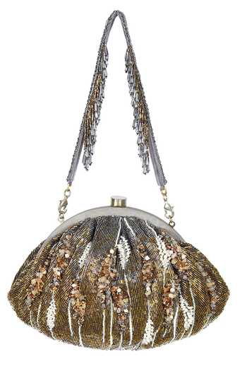 Lovetobag_Gold Crystals, Pearls Nora Soft Pouch With Handle _Online_at_Aza_Fashions