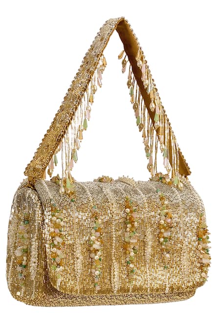 Shop Lovetobag Silver Crystals, Pearls, Stones Nora Embellished Flapover Clutch at Aza Fashions Shop_Lovetobag_Silver Crystals, Pearls, Stones Nora Embellished Flapover Clutch _at_Aza_Fashions