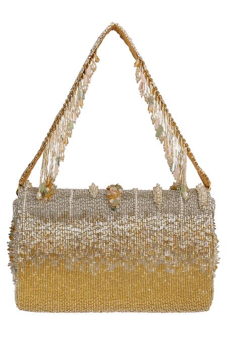 Shop Lovetobag Silver Crystals, Pearls, Stones Nora Embellished Flapover Clutch Online at Aza Fashions Shop_Lovetobag_Silver Crystals, Pearls, Stones Nora Embellished Flapover Clutch _Online_at_Aza_Fashions