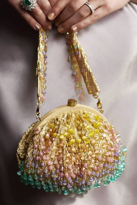 Buy_Lovetobag_Multi Color Embroidery, Beads Opal Embellished Soft Pouch _Online_at_Aza_Fashions
