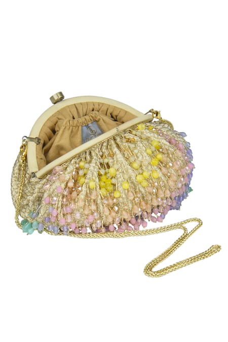 Lovetobag_Multi Color Embroidery, Beads Opal Embellished Soft Pouch _Online_at_Aza_Fashions