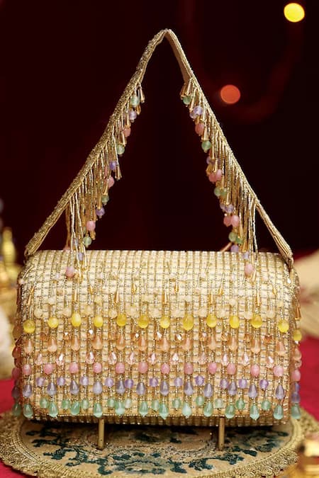 Lovetobag_Multi Color Embellished Opal Flapover Clutch _at_Aza_Fashions
